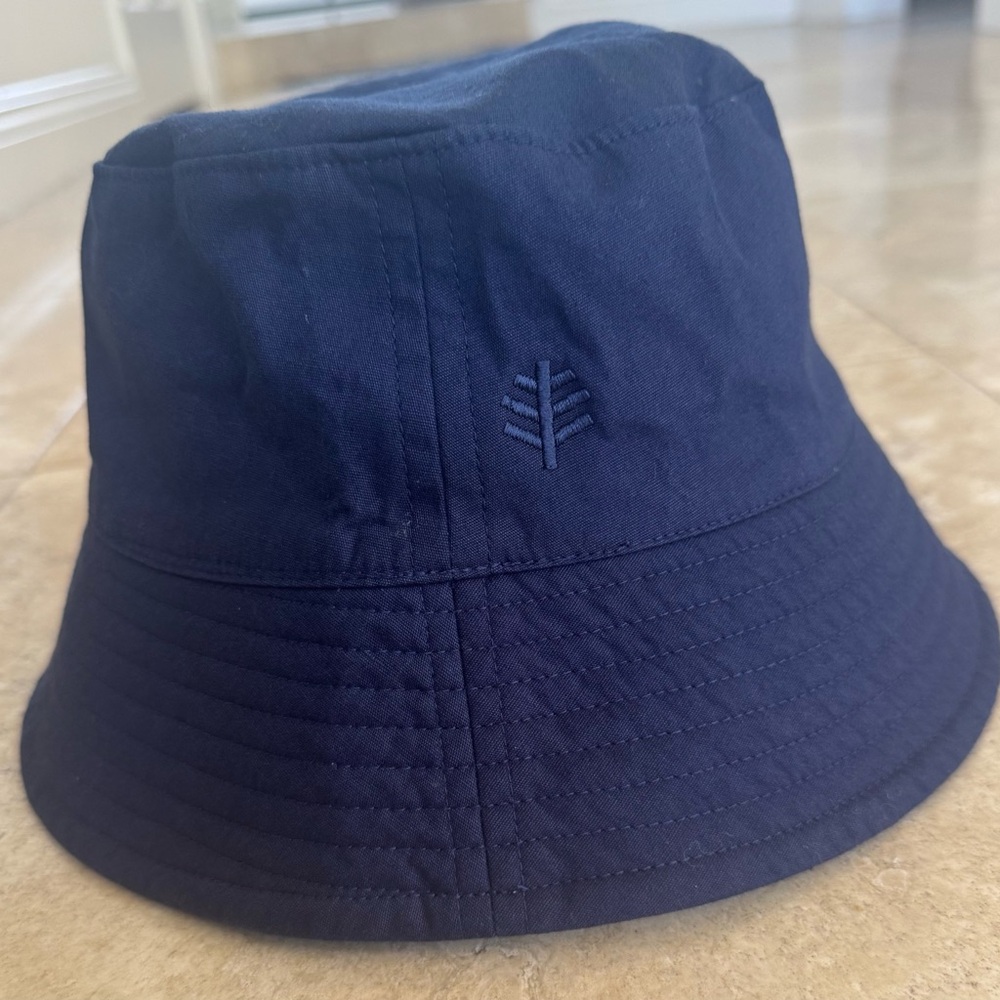 Coolibar Y-Katia Cotton Bucket Womens Navy‎ Blue Hat L / XL Outdoor Cap UPF 50+